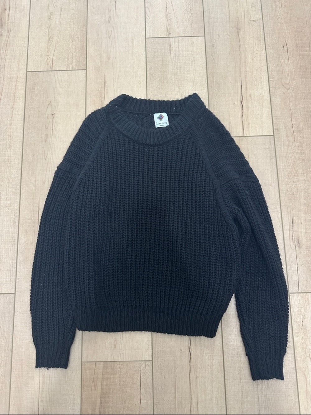 Black Chunky Knit Crewneck Sweater
